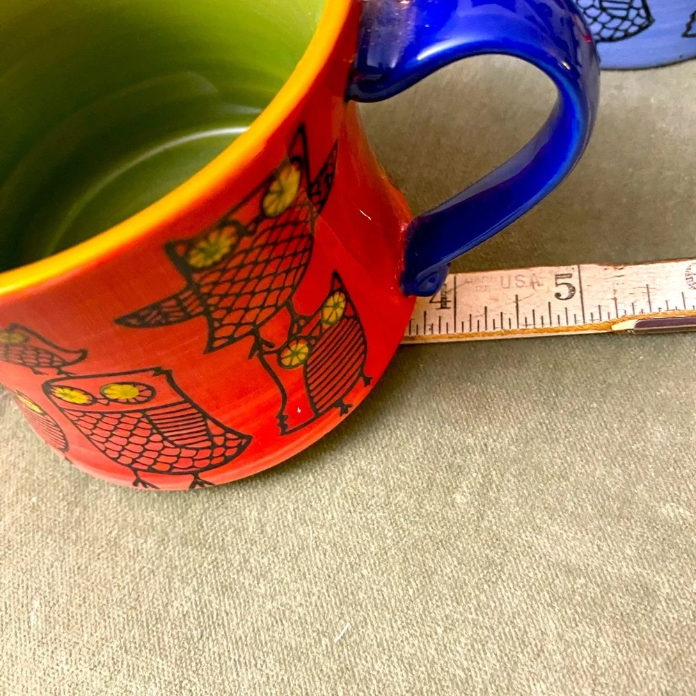 Pier 1 Imports Colorful Owl Design Stacking Mugs set of 2 UBM